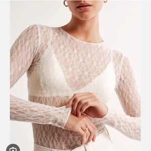 Abercrombie & Fitch Long-Sleeve Tuckable Lace Top - White
